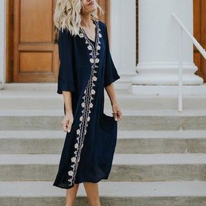 Madrid Embroidery Dress in Navy